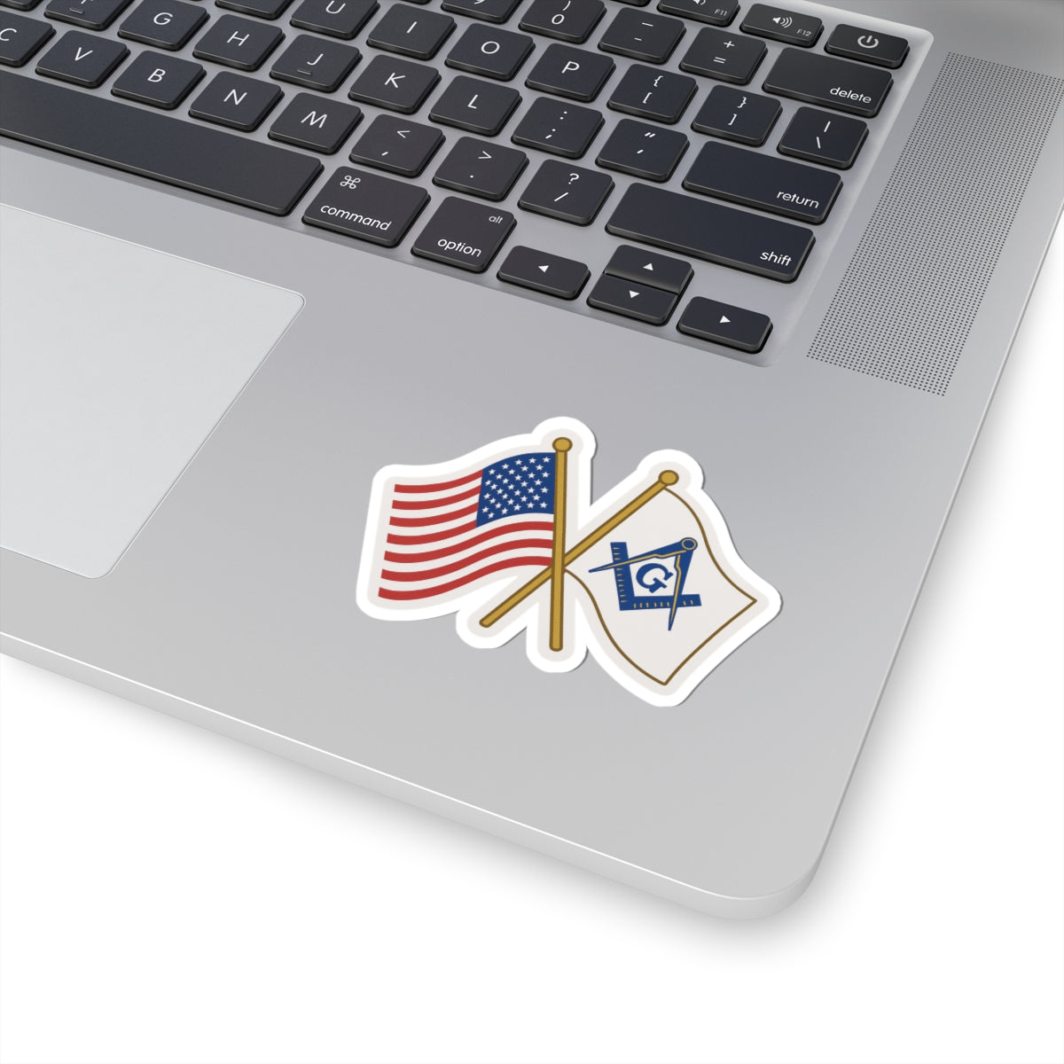 Master Mason Blue Lodge Sticker Decal - Kiss-Cut USA Crossed Flags - Bricks Masons