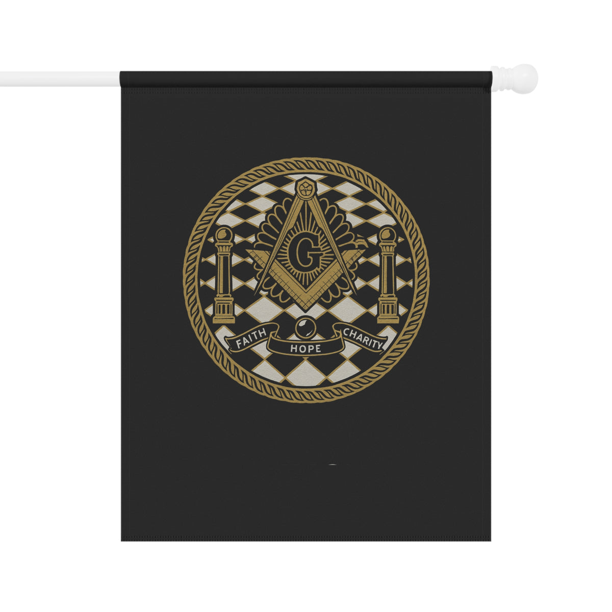 Master Mason Blue Lodge Yard Flag - Faith Hope Charity Printed Poly Poplin - Bricks Masons