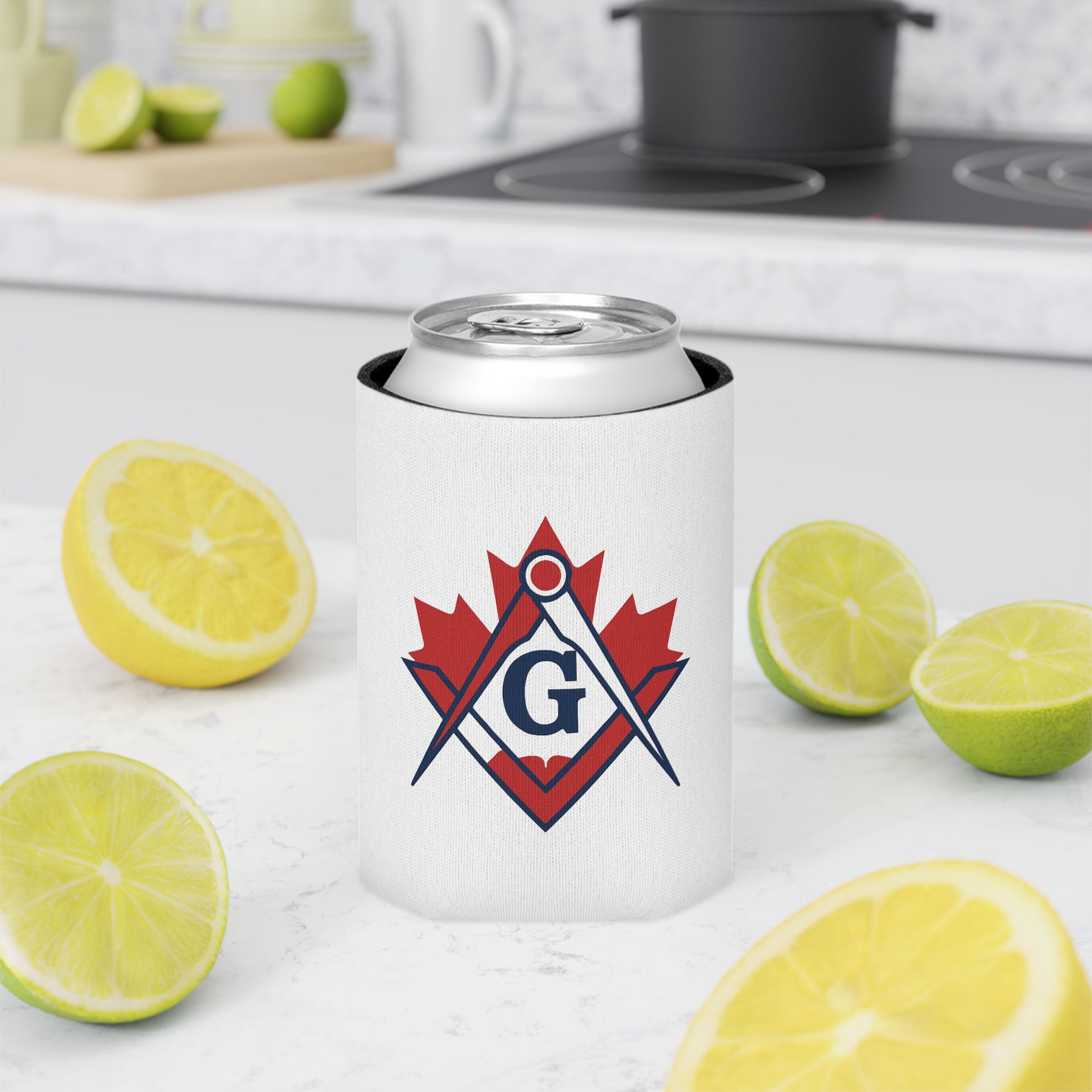 Master Mason Blue Lodge Canada Jurisdiction Can Cooler - Maple Leaf Canada Mason - Bricks Masons