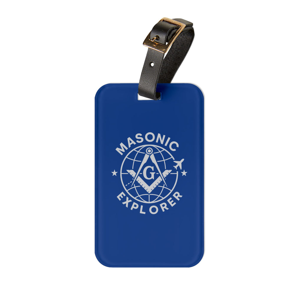 Master Mason Blue Lodge Luggage Tag - Blue Masonic Explorer With Leather Strap - Bricks Masons