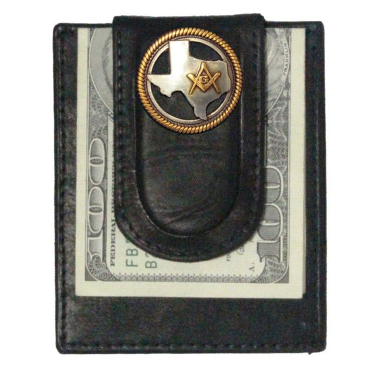 Master Mason Blue Lodge Wallet - Money Clip Black Leather - Bricks Masons