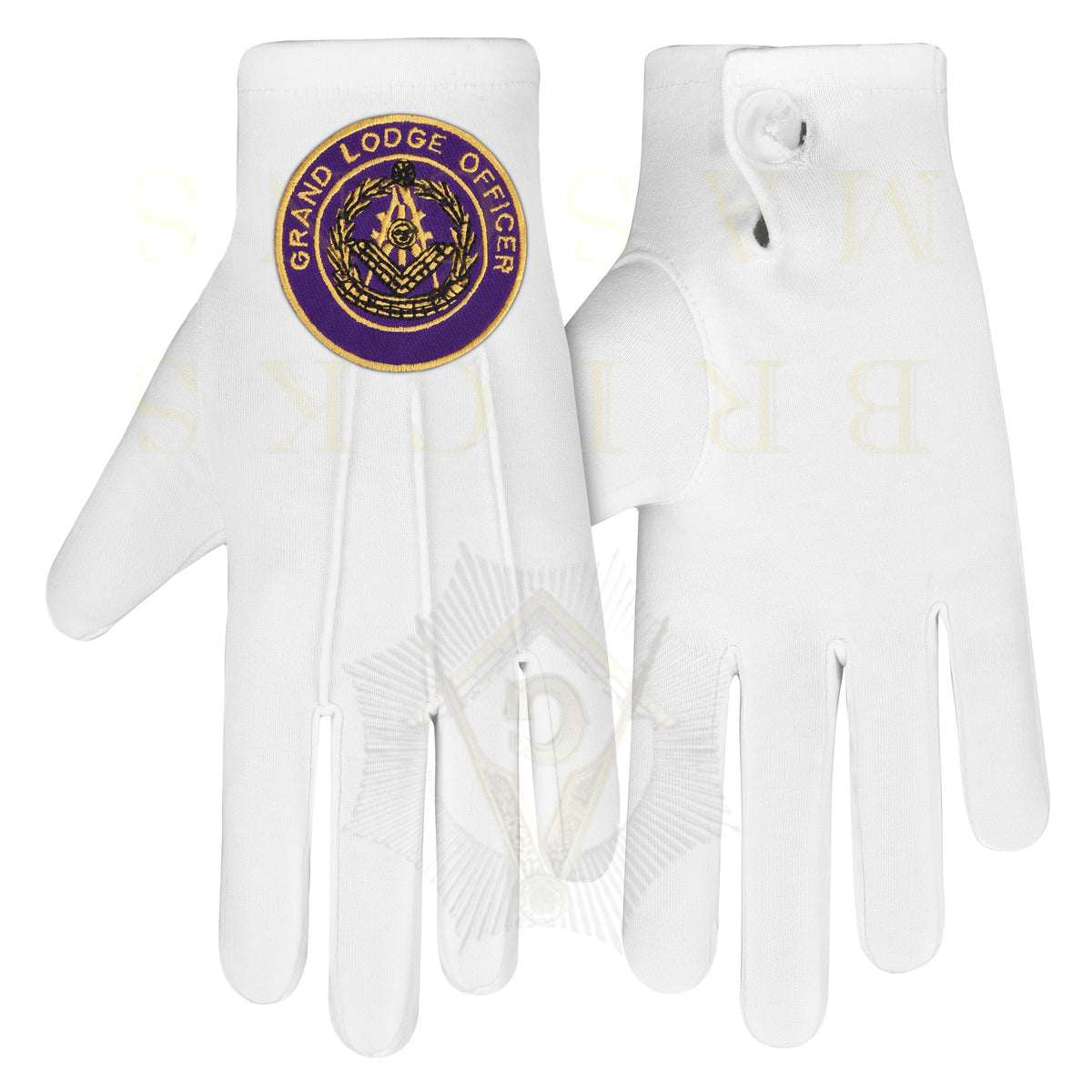 Past Grand Master Blue Lodge Gloves - White Cotton Grand Lodge Officer - Bricks Masons