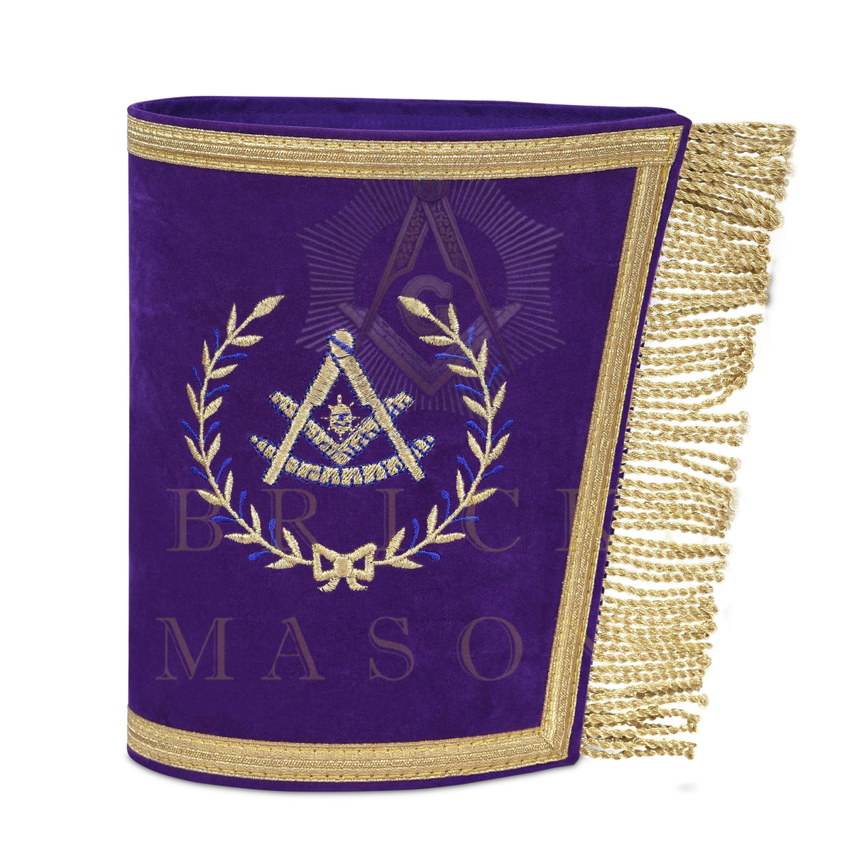 Past Master Blue Lodge Cuff - Velvet Machine Embroidery With Gold Fringe - Bricks Masons