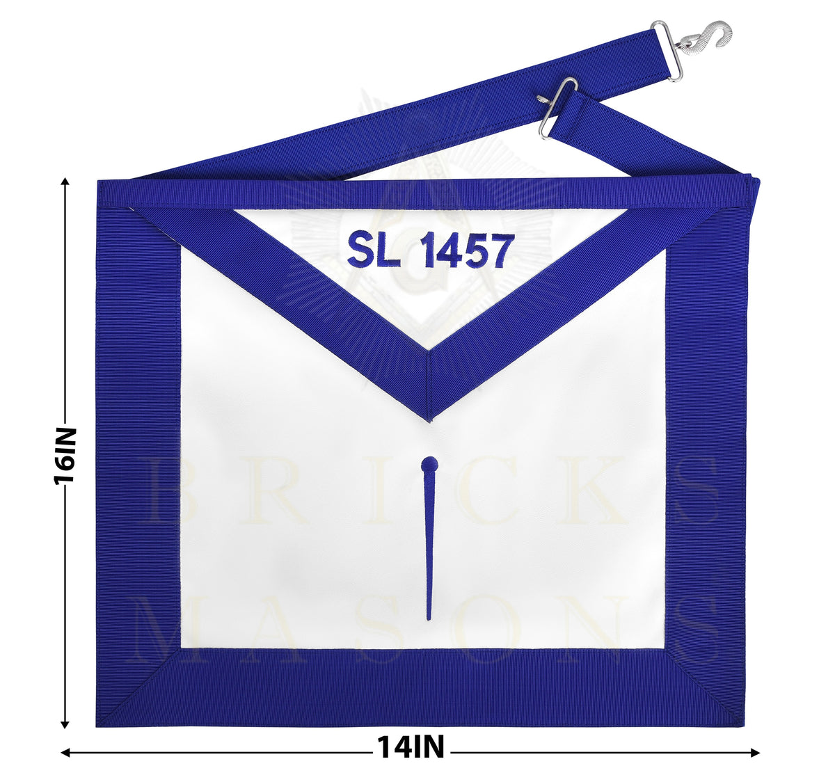 Tyler Blue Lodge Officer Apron - Blue Ribbon With Machine Embroidery Customizable Flap - Bricks Masons