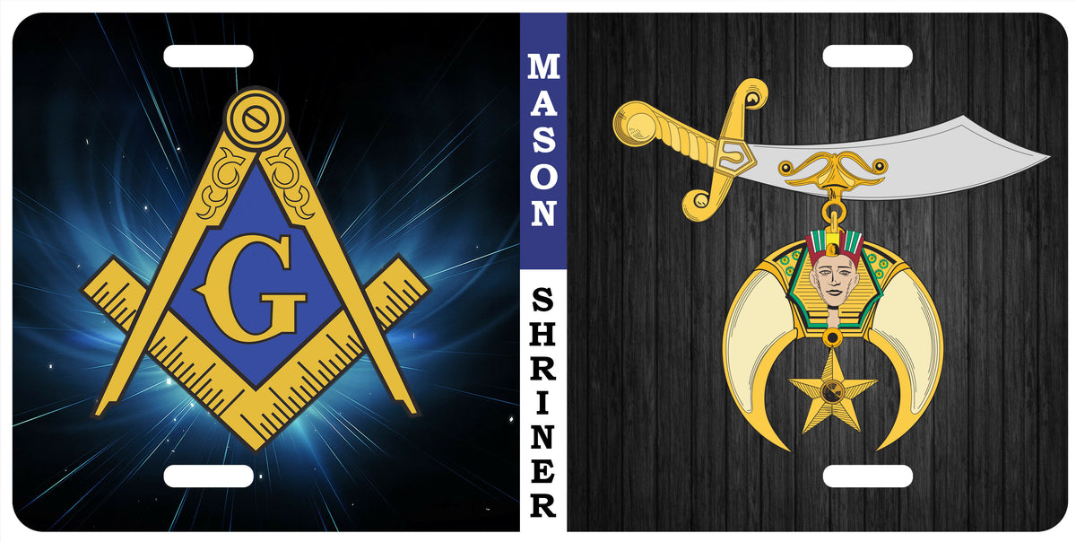 Shriners Master Mason Blue Lodge License Plate Frame - Lightweight Aluminium Black Color - Bricks Masons
