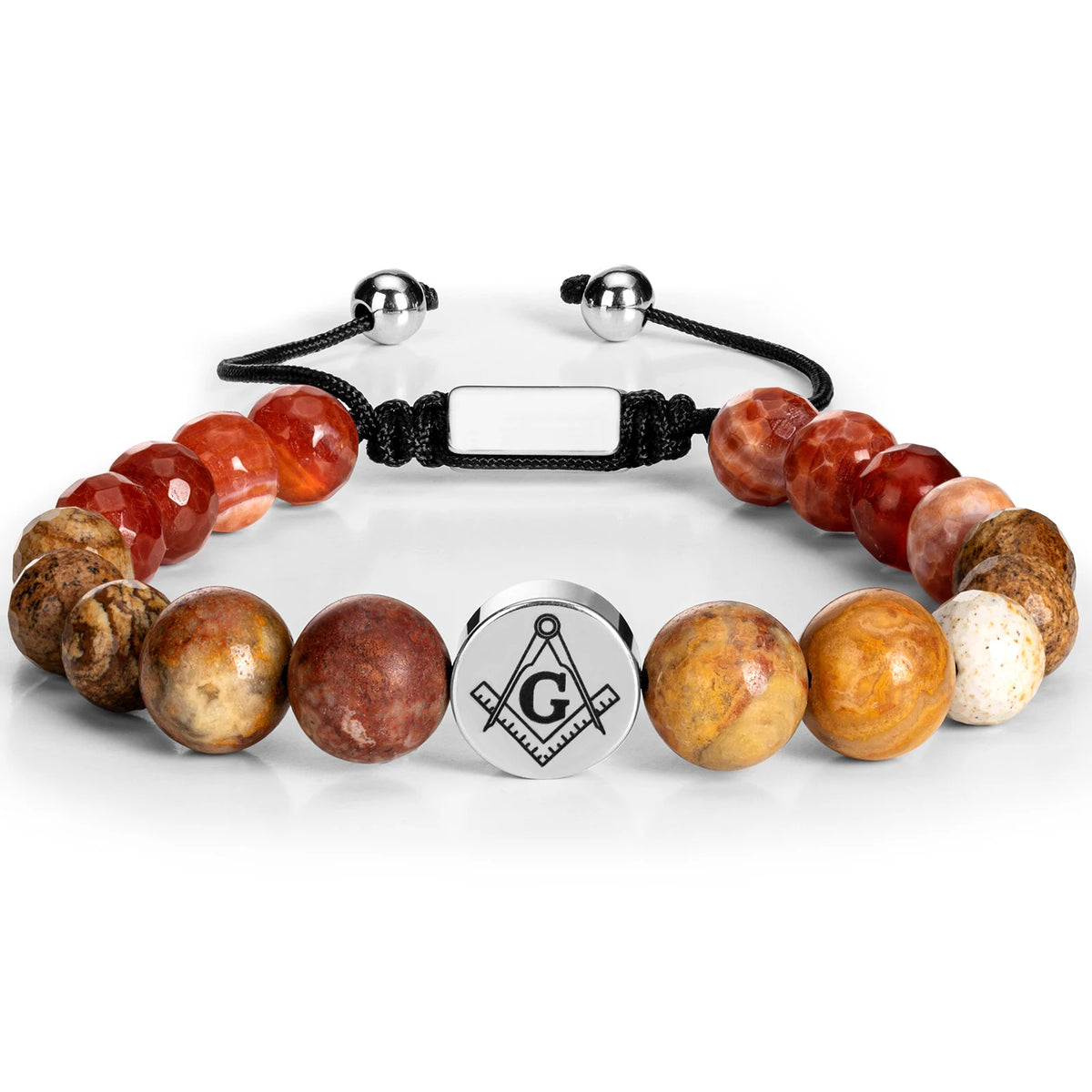 Master Mason Blue Lodge Bracelet - Stainless Steel With Red Agate Stones - Bricks Masons