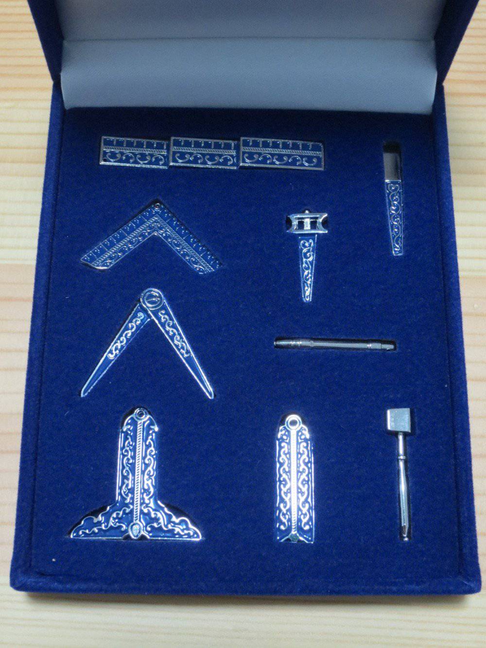 Blue Lodge Miniature Working Tools Set - Metal With A Velvet Box - Bricks Masons