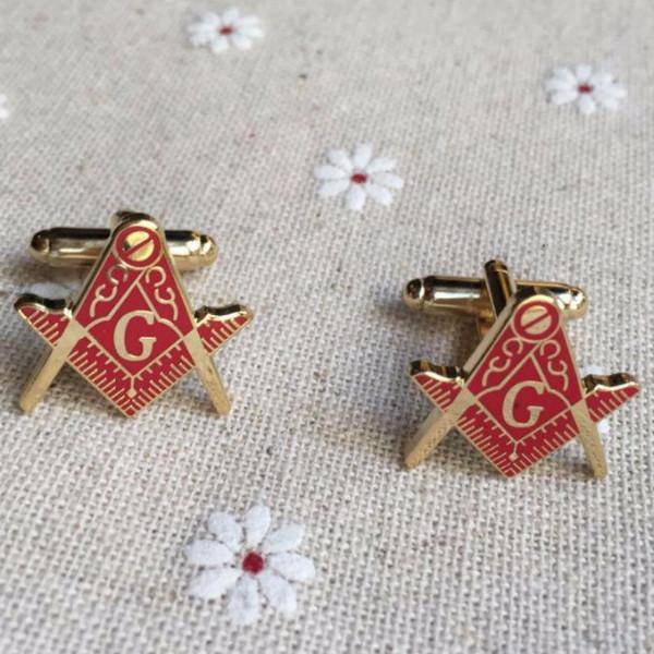 Master Mason Blue Lodge Cufflink - Red Square & Compass - Bricks Masons
