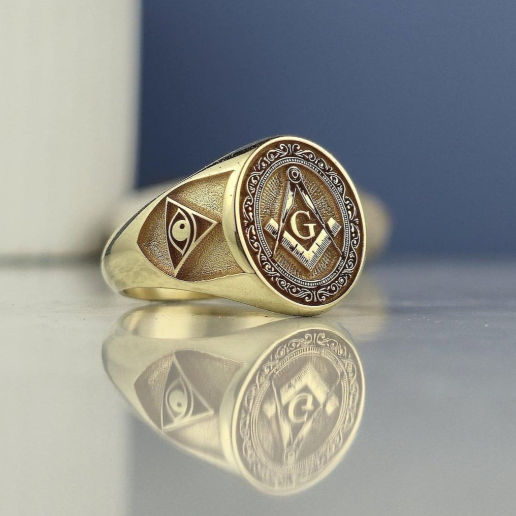 Master Mason Blue Lodge Ring - Square & Compass G with Eye of Providence - Bricks Masons