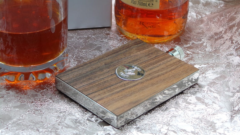 Master Mason Blue Lodge Flask - Personalised Wood and Silver Engraved - Bricks Masons
