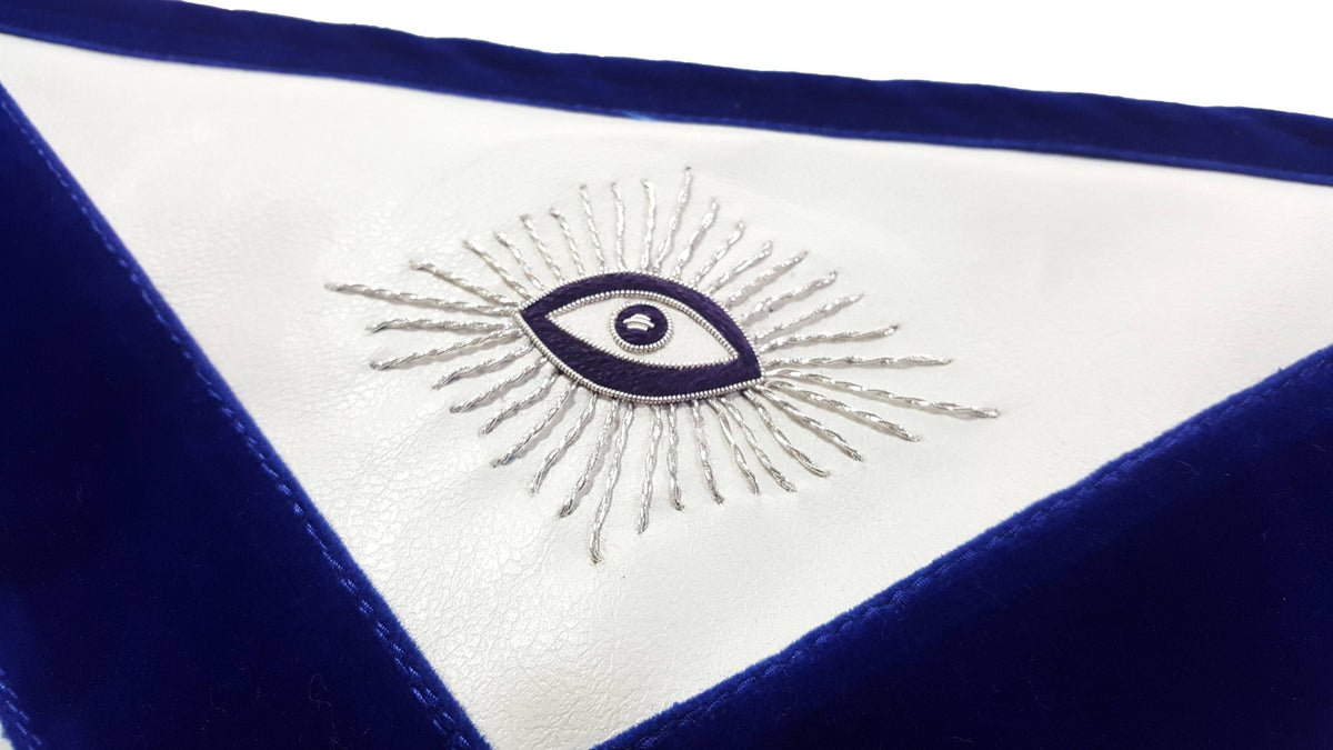 Master Mason Blue Lodge Apron - Royal Blue Silver Embroidery - Bricks Masons