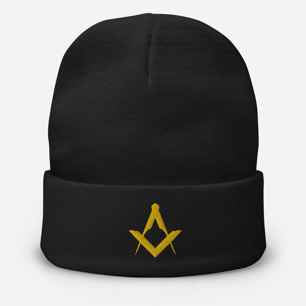 Master Mason Blue Lodge Beanie - Square and Compass Golden Embroidery - Bricks Masons