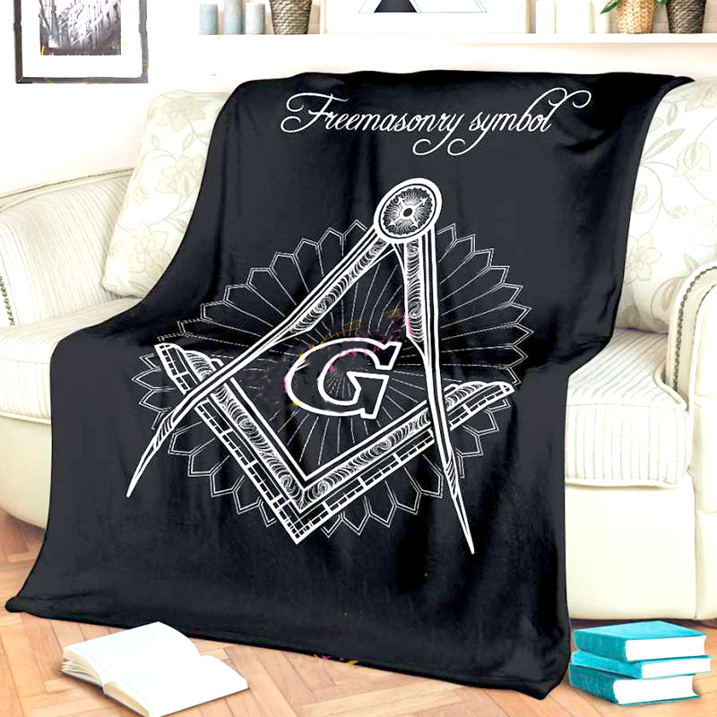 Master Mason Blue Lodge Blanket - 3D Printed Square and Compass G Flannel - Bricks Masons