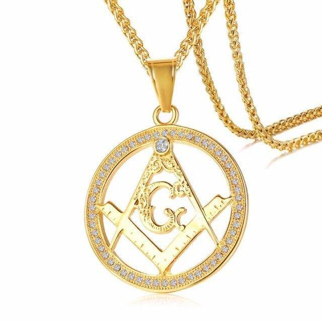 Master Mason Blue Lodge Necklace - Compass and Square G Gold - Bricks Masons