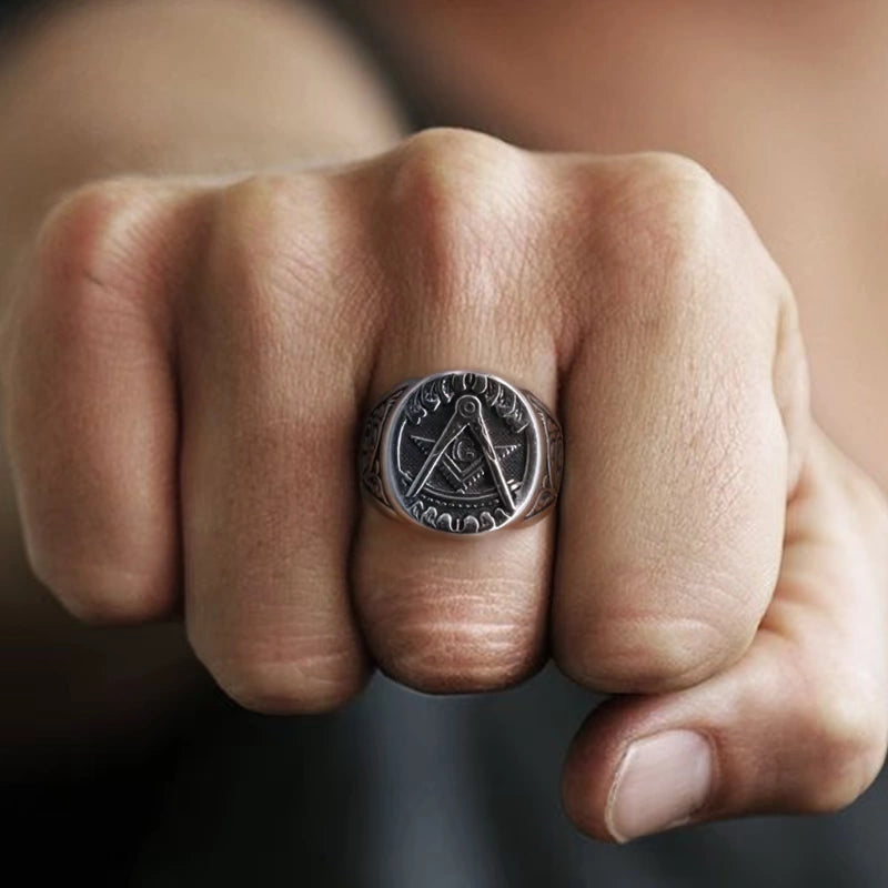 Past Master Blue Lodge Ring - 925 Sterling Silver Square & Compass G - Bricks Masons