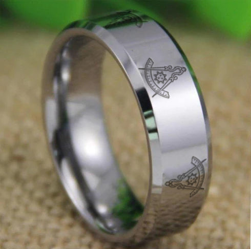 Past Master Blue Lodge California Regulation Ring - Silver Bevel Tungsten - Bricks Masons