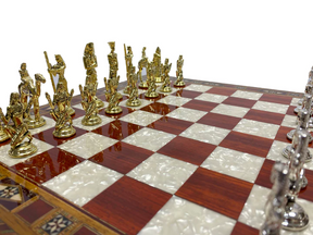 33rd Degree Scottish Rite Chess Set - Wings Down Wood Mosaic Pattern - Bricks Masons