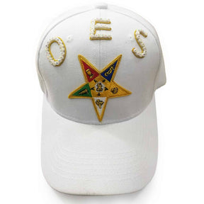 OES Baseball Cap - White with Jewels & Bullion Embroidery