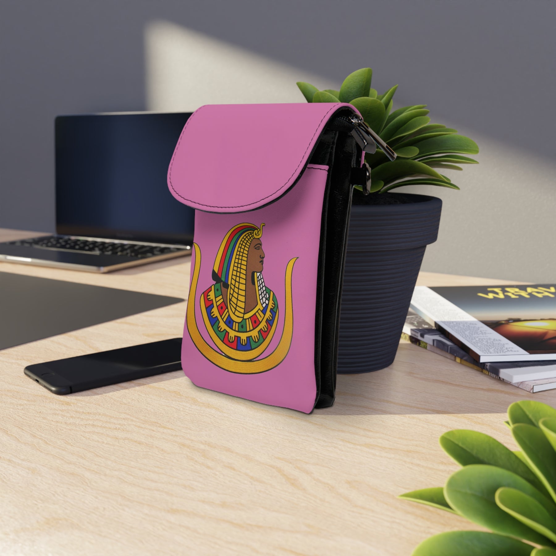 DOI Cell Phone Wallet - Pink Microfiber Leather With Adjustable Strap - Bricks Masons