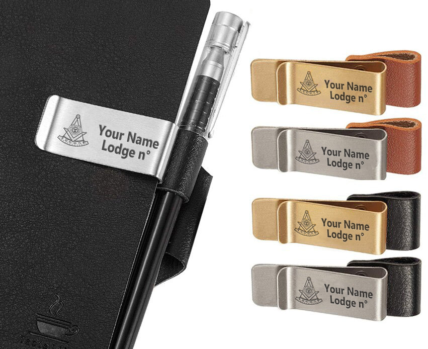 Past Master Blue Lodge California Regulation Pen Holder - Black & Brown Leather - Bricks Masons