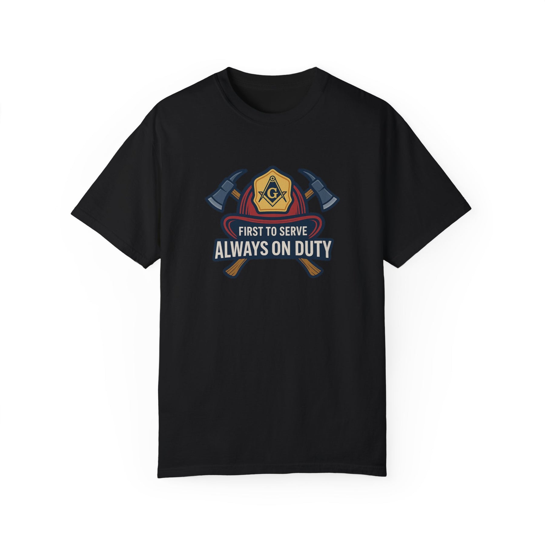 Master Mason Blue Lodge T-Shirt - Garment-Dyed Firefighter Tee - Bricks Masons