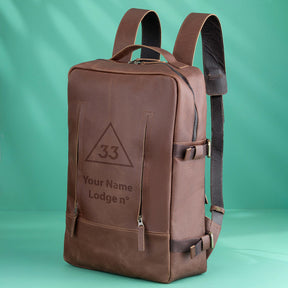 33rd Degree Scottish Rite Backpack - Genuine Brown Leather - Bricks Masons