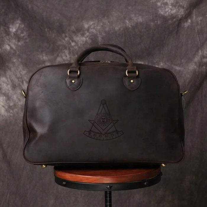 Past Master Blue Lodge California Regulation Travel Bag - (Dark Brown/Camel) - Bricks Masons