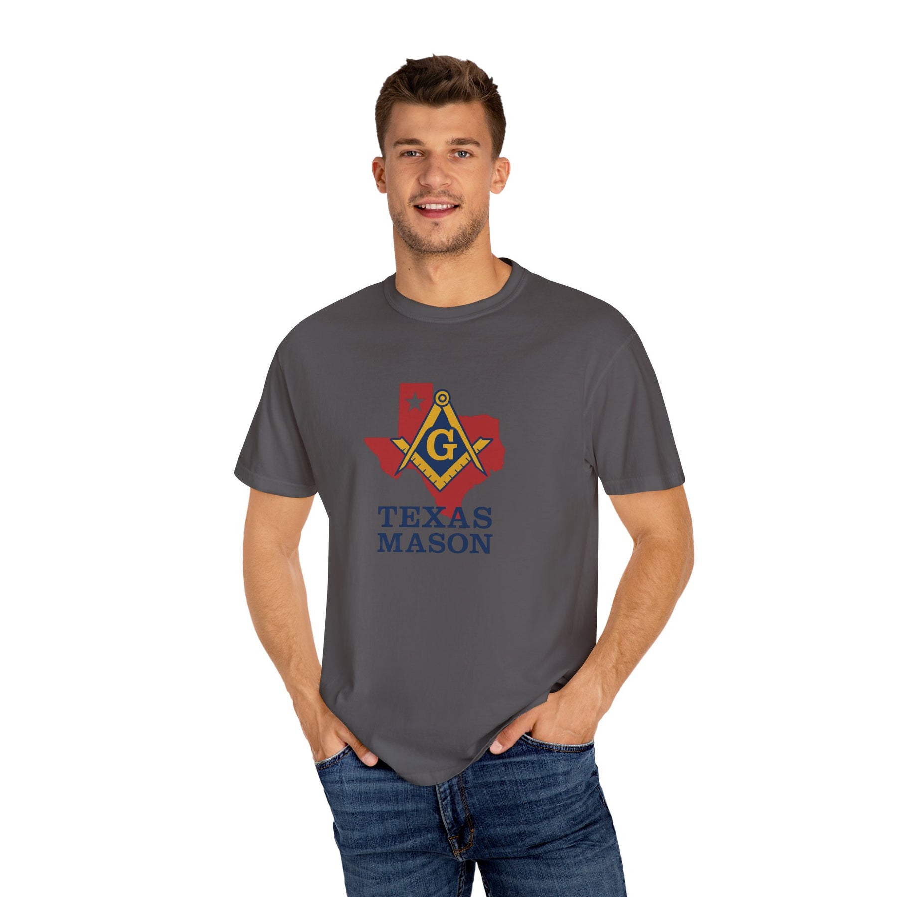 Master Mason Blue Lodge T-Shirt - Texas Mason Garment-Dyed Tee - Bricks Masons
