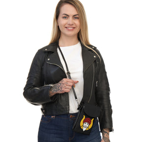 GROTTO Cell Phone Wallet - Microfiber Leather With Adjustable Strap - Bricks Masons