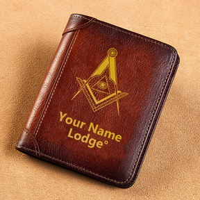 Master Mason Blue Lodge Wallet - Brown Leather - Bricks Masons