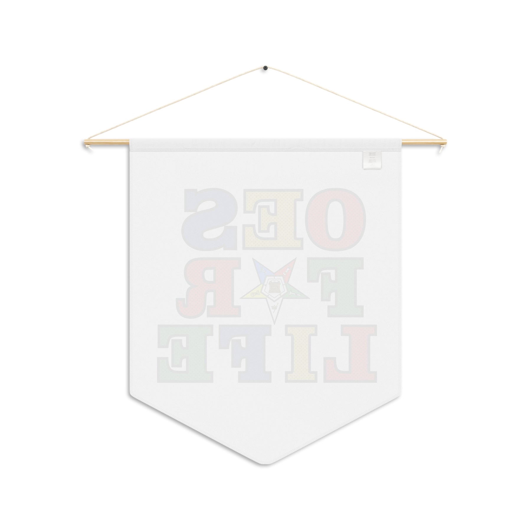 OES Pennant - OES for Life on White Polyester Twill With Wooden Dowel - Bricks Masons