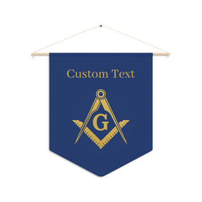 Master Mason Blue Lodge Pennant - Gold & Blue Square & Compass G with Personalization - Bricks Masons