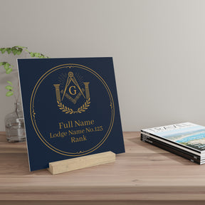 Master Mason Blue Lodge Plaque - S&C G with Pillars and Wreath with Personalization - Bricks Masons