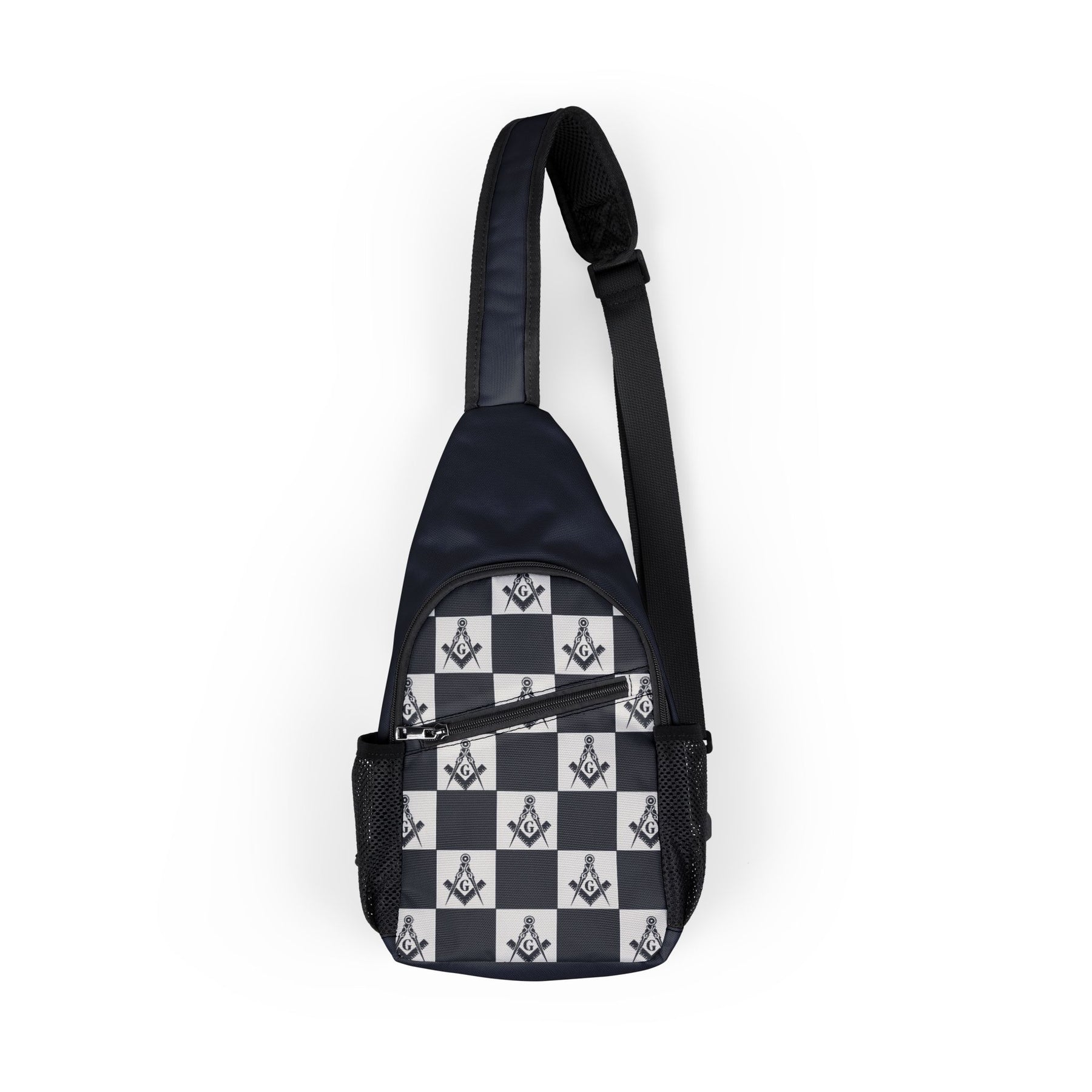 Master Mason Blue Lodge Crossbody Bag - Black & White Checkered Nylon - Bricks Masons