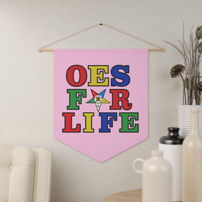 OES Pennant - OES for Life Pink Polyester Twill With Wooden Dowel - Bricks Masons