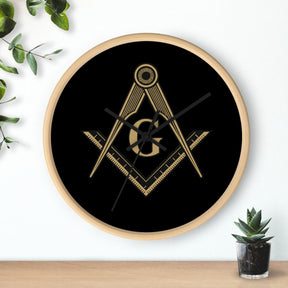 Master Mason Blue Lodge Clock - Golden S&C G on Black Dial - Bricks Masons