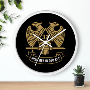 32nd Degree Scottish Rite Clock - Double Headed Eagle on Black Dial with Motto - Bricks Masons