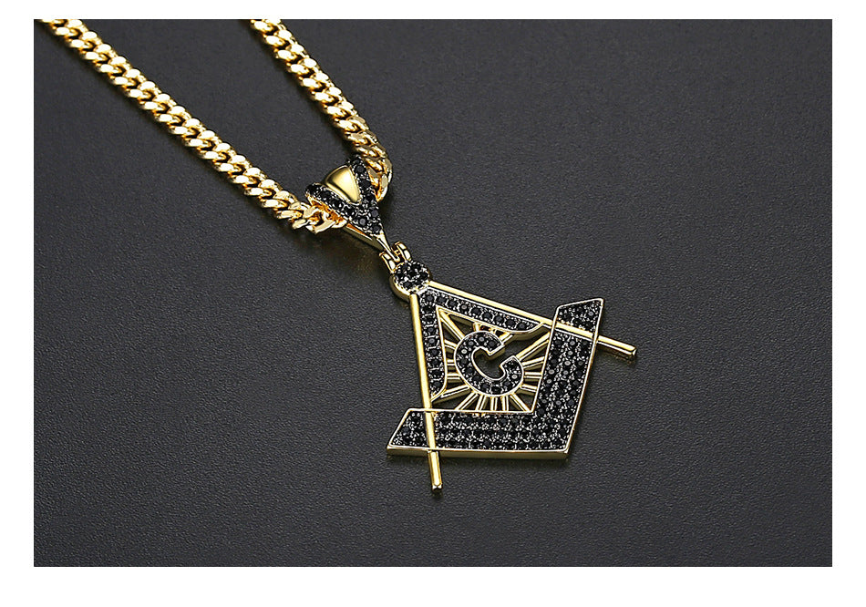 Master Mason Blue Lodge Necklace - Gold & Black Copper Zircon - Bricks Masons