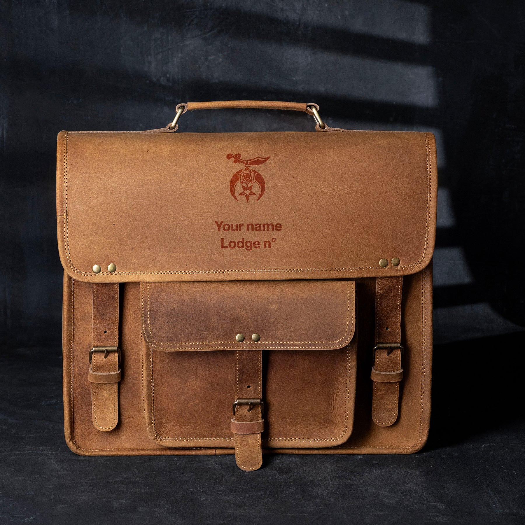 Shriners Briefcase - Genuine Cow Leather - Bricks Masons