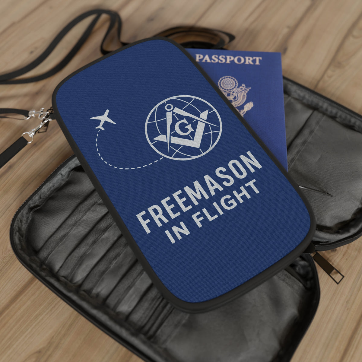 Master Mason Blue Lodge Passport Wallet - Navy Blue Freemason In Flight - Bricks Masons