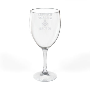Master Mason Blue Lodge Wine Glass - Raised & Ready To Toast Square & Compass G