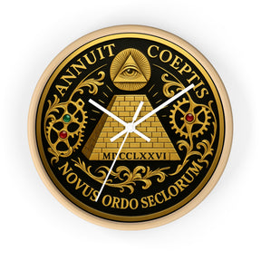 Eye of Providence Clock - Pyramid and All Seeing Eye with Latin Motto - Bricks Masons