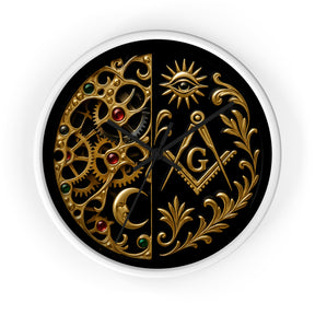 Master Mason Blue Lodge Clock - Split Dial Gear with Moon S&C G with Eye - Bricks Masons