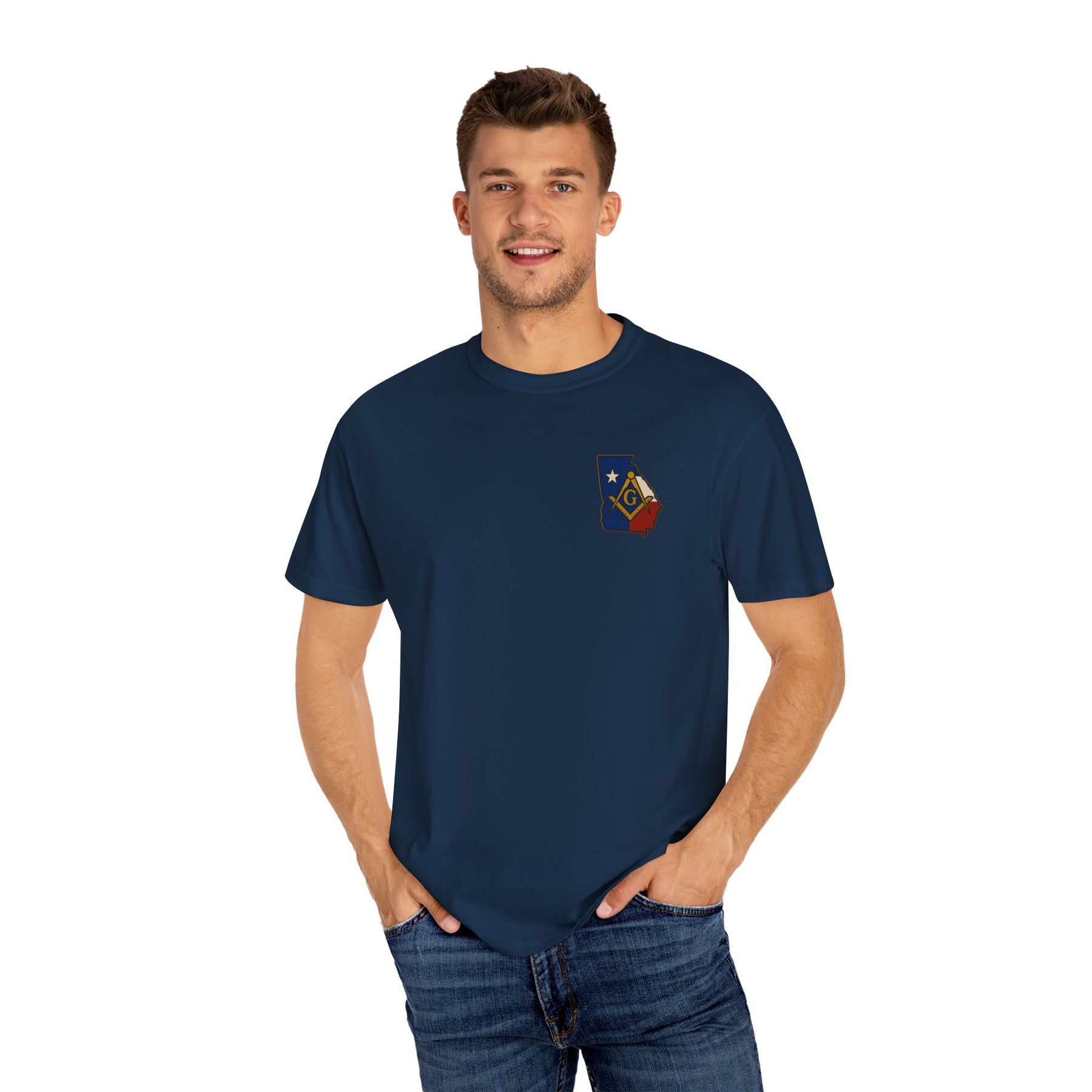 Master Mason Blue Lodge T-Shirt - Garment-Dyed Georgia Mason - Bricks Masons