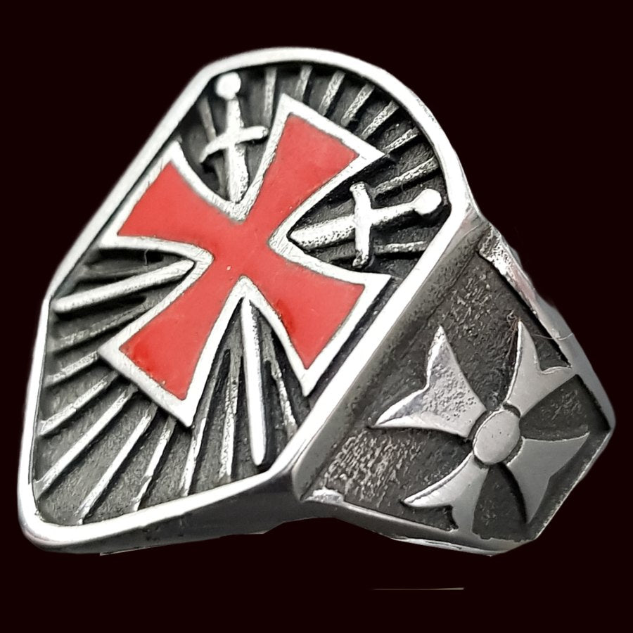 Templar Cross Ring, Enameled Silver, 2.5 x 1.7 cm, 14 g, Art. 1319 - Bricks Masons