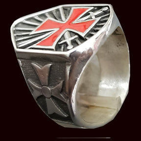 Templar Cross Ring, Enameled Silver, 2.5 x 1.7 cm, 14 g, Art. 1319 - Bricks Masons