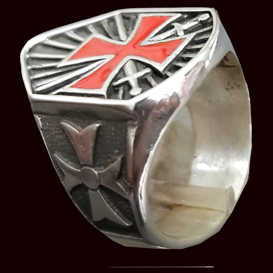 Templar Cross Ring, Enameled Silver, 2.5 x 1.7 cm, 14 g, Art. 1319 - Bricks Masons