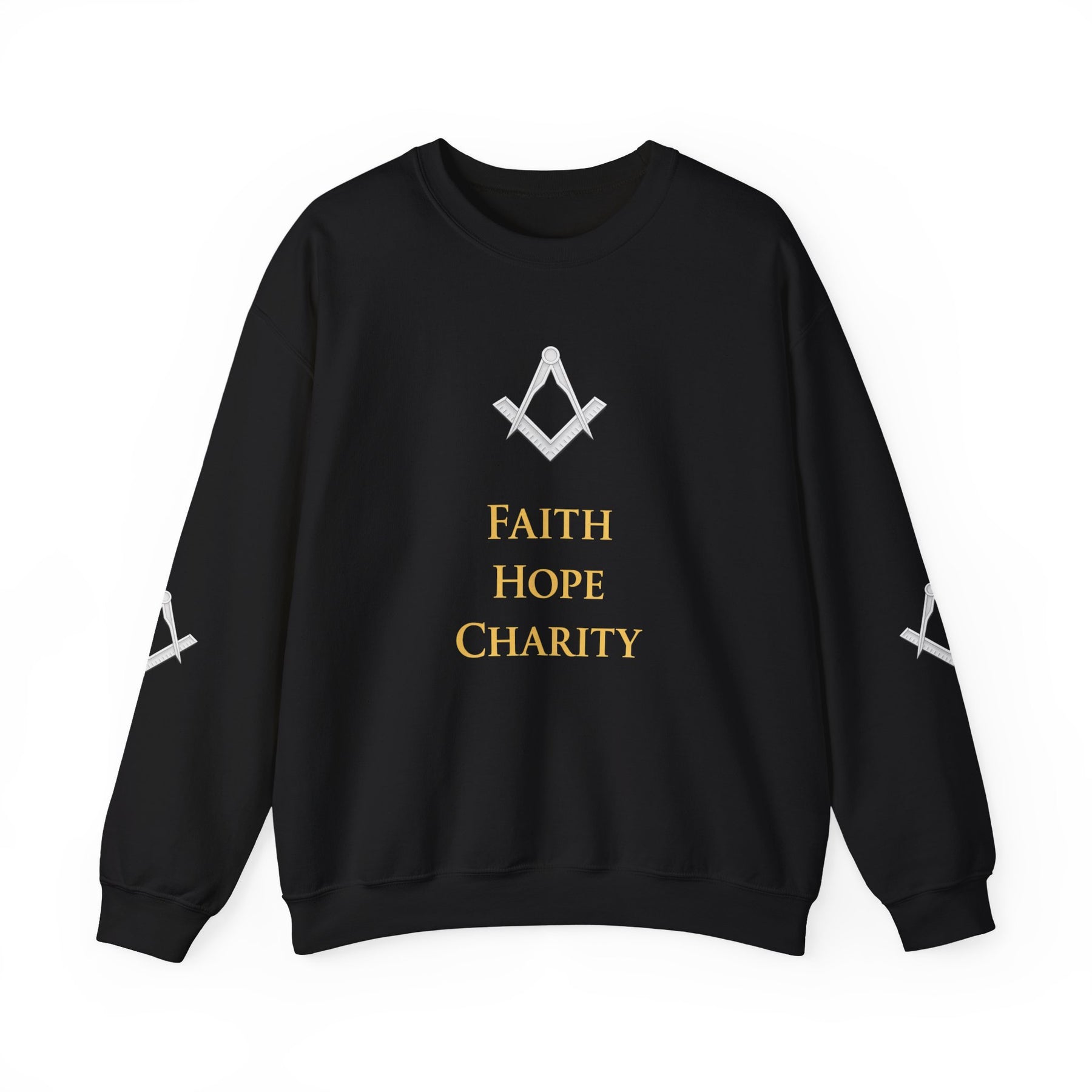 Master Mason Blue Lodge Sweatshirt - Faith Hope & Charity with Square & Compasses - Bricks Masons