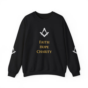 Master Mason Blue Lodge Sweatshirt - Faith Hope & Charity with Square & Compasses - Bricks Masons