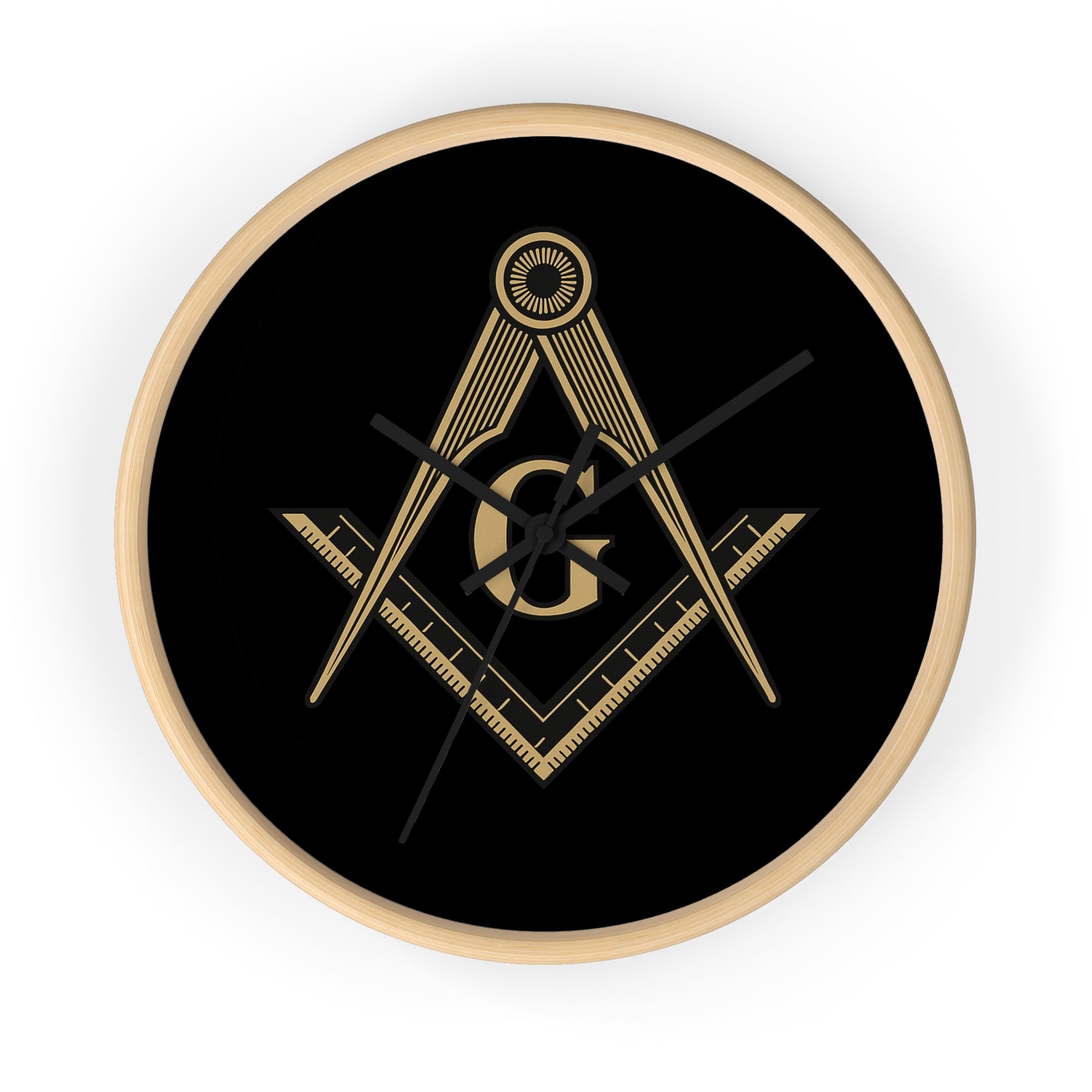 Master Mason Blue Lodge Clock - Golden S&C G on Black Dial - Bricks Masons